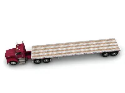 Semi Truck With Flatbed and Box Trailers Low-poly 3D model