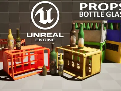 Props Glass Bottles and Plastic box PBR Low-poly 3D model