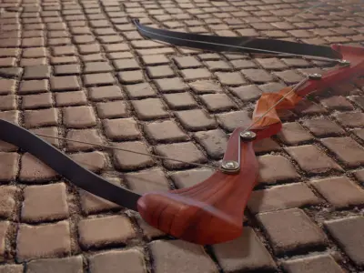Devil Horns Bow - Medieval wood bow 3D model