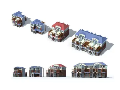 Villa three houses 3D model purchase