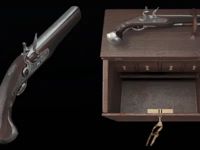 old gun with desk 3D model
