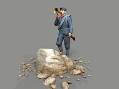 China soldier bugle Low-poly 3D model