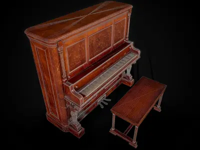 Victorian Upright Piano Set 1897 Low-poly 3D model