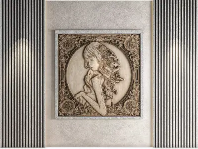 Classic Decorative Wall Panel Woman Relief Low-poly 3D model