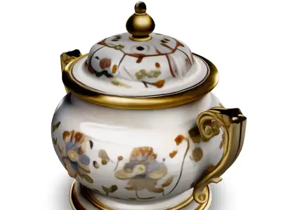 Ornate Porcelain Sugar Bowl with Gold Trim Low-poly 3D model
