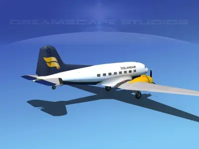 Douglas DC-3 Iceland Air 3D model
