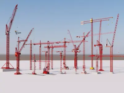 Tower Crane Collection Construction Machinery Set PBR 3D model