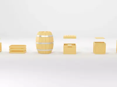 Game wood 3d boxes asset Low-poly 3D model