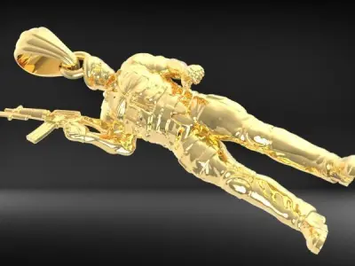 Army Soldier with Gun 3D Pendant 3D print model