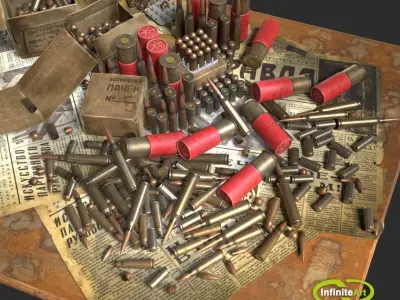 Ammunition Bullets and Shell casings Low-poly 3D model