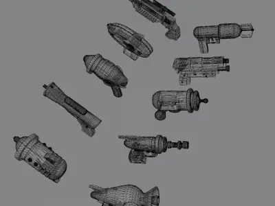 Low Poly Space Gun Pack - 10 Pieces Low-poly 3D model