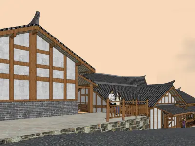 Chinese-style architectural homestay 3D model