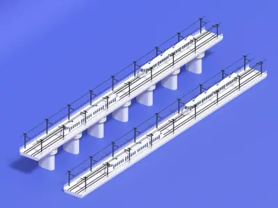 Cartoon High Speed Train and Railway Low-poly 3D model