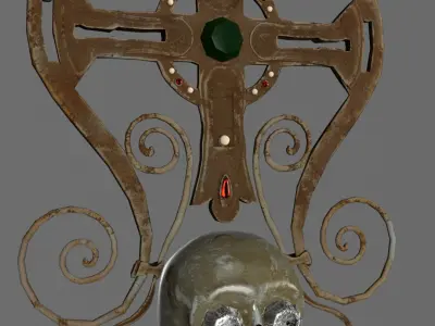 Ornate Decorative Cross with Gemstones Low-poly 3D model