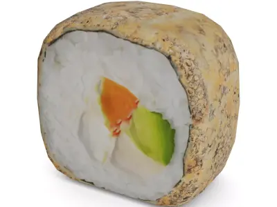 Sushi Red and green pepper zucchini eggplant tempura cream Low-poly 3D model
