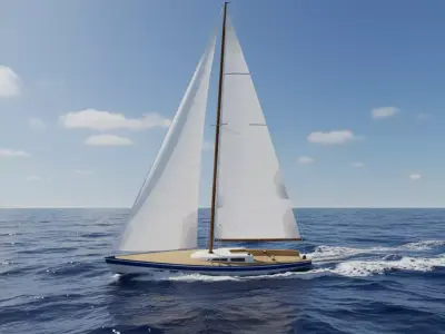 Classic Wooden Sailing Yacht Vintage Sloop 3D model 3D model