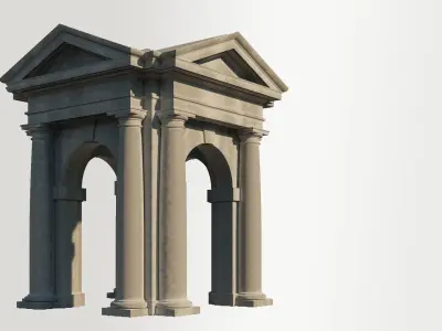 Arched portico in Tuscan order with 3 4 columns  3D model