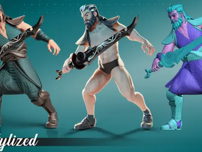 3D Stylized Male Character Warrior - Armored - Rigged Low-poly 3D model