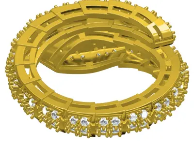 Antique Snake Shaped Multi Section Diamond Ring for Women 3D print model