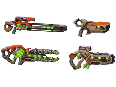 Weapons Set 4 Gun Pistol Assault rifle Sniper rifle machine gun 3D Model Pack 4