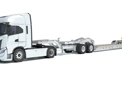 Heavy Truck with Lowboy Trailer 3D model
