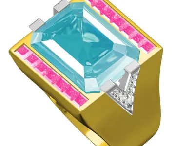 Antique Aquamarine Emerald and Ruby Princess Stone Cocktail Ring 3D print model