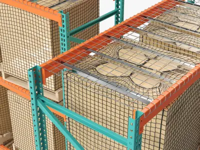 Heavy-Duty Pallet Racking with Net-Wrapped Cargo Green 3D model