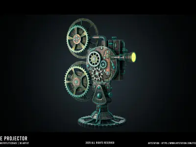 Realistic Steampunk Projector 3D 3D model