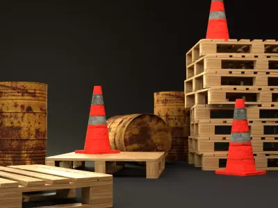 Stylized lowPoly Industrial Debris Pack Game-Ready 3D Assets PBR Low-poly 3D model