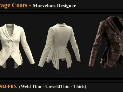 3 Vintage Women Coats 3D model