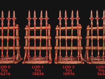 Medieval Wooden Spear Rack Weaponry Armory Set Low-poly 3D model