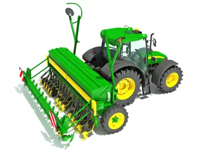 Tractor with Seed Drill 3D model shop