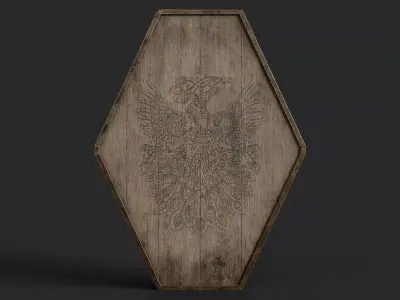 Slavic diamond-shaped shield painted pheasant symbol Low-poly 3D model