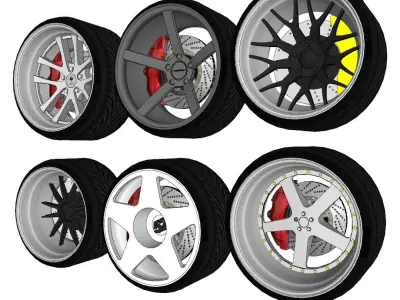 PACK-WHEEL   RIMS  TIRES Free 3D model