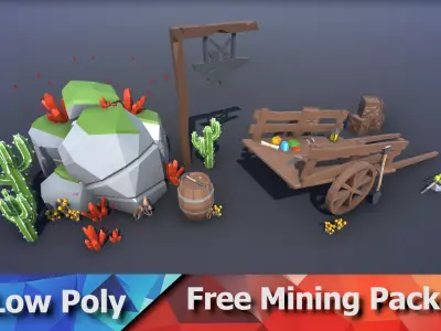 Free Mining Pack - Low Poly Ores and Gems and Tools and Props Free low-poly 3D model