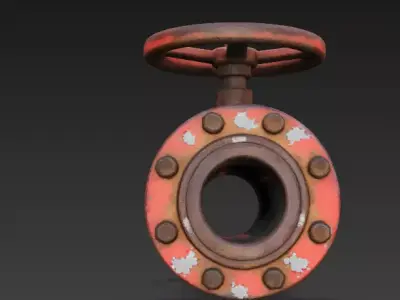 Rusty Industrial Red Pipe Valve 3D Model Low-poly 3D model