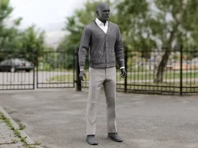 Mens Pants with Waistcoat Shirt and shoes 3 3D model