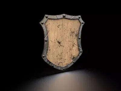 Polygonal soldier wooden shield armor Low-poly 3D model