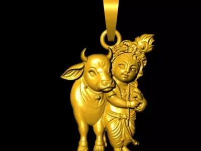 little krishna with cow pendent 3D print model