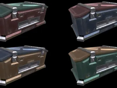 6 Models Scifi Crate Pack Openable Door Low-poly 3D model