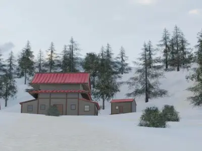 Mountain Village In Winter 3D model purchase