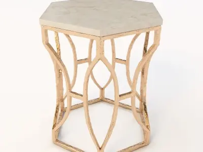 Roja Antique Gold Leaf Cream Marble Hexagonal Side Table 3D model