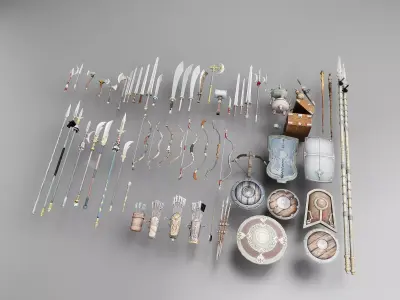 Chinese cold weapons cold steel bow spear sword 3D model