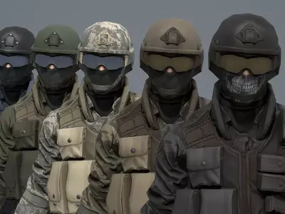 9 armed fighters in camouflage Free 3D model