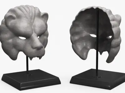 Decorative Lion Bust with Base 3D model