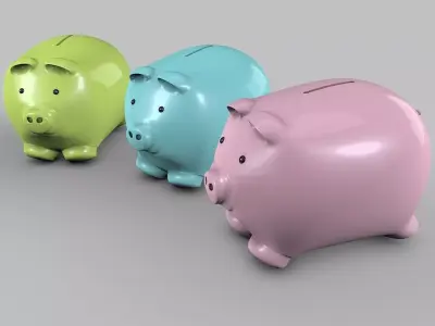 Piggy-Bank three colorful piggy bank 3D model