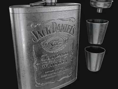 Steel Alcohol Bottle And Box Low-poly 3D model