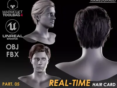 Real Time Hair Card Male Hairstyle part 05 Low-poly 3D model