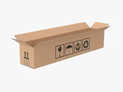 Cardboard Box 50x10x10 Half Open 3D model