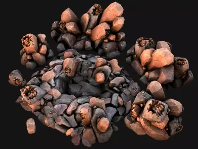 Copper Deposits Ore and Stones Resource Set Low-poly 3D model